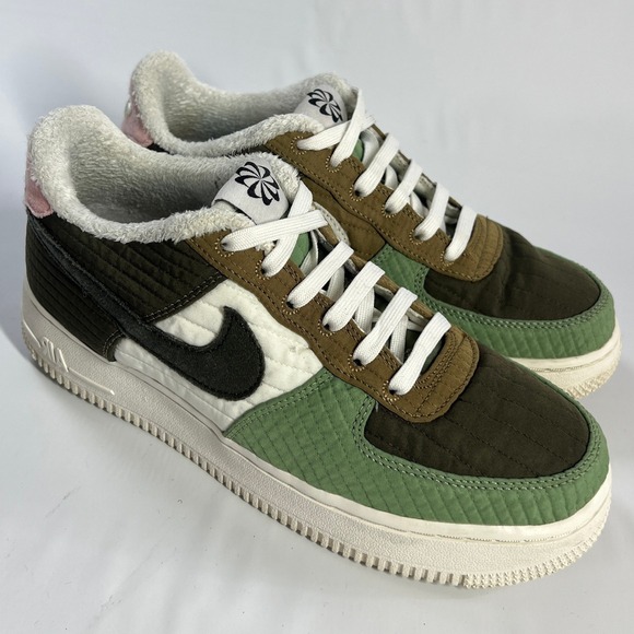 Nike Air Force 1 LV8 GS 6Y Womens 7.5 Green Brown Quilted Sherpa Sneakers